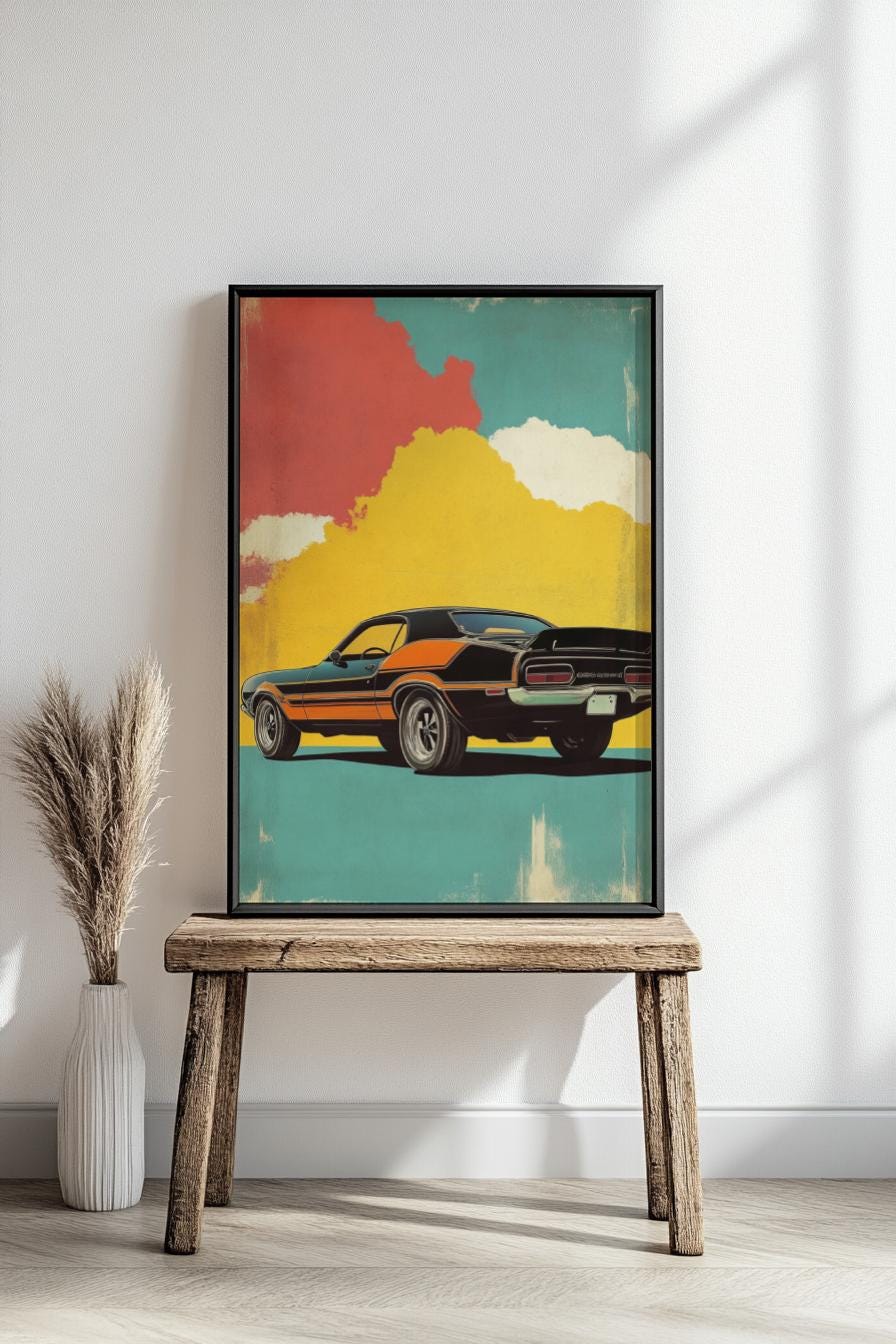 Retro Muscle Car Poster - Matte Vertical Posters for Car Lovers, Vintage Car Art Print, Garage Decor, Man Cave Wall Hanging, Classic Car