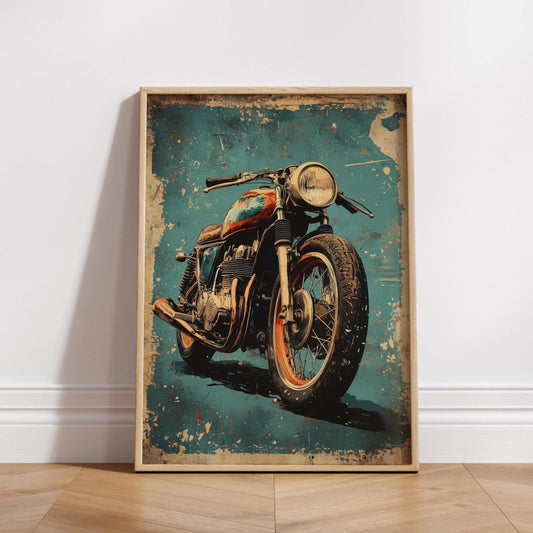 Rustic Cafe Racer Poster – Vintage Motorcycle Wall Art, Retro Garage Decor, Grunge Bike Print, Industrial Biker Gift for Him