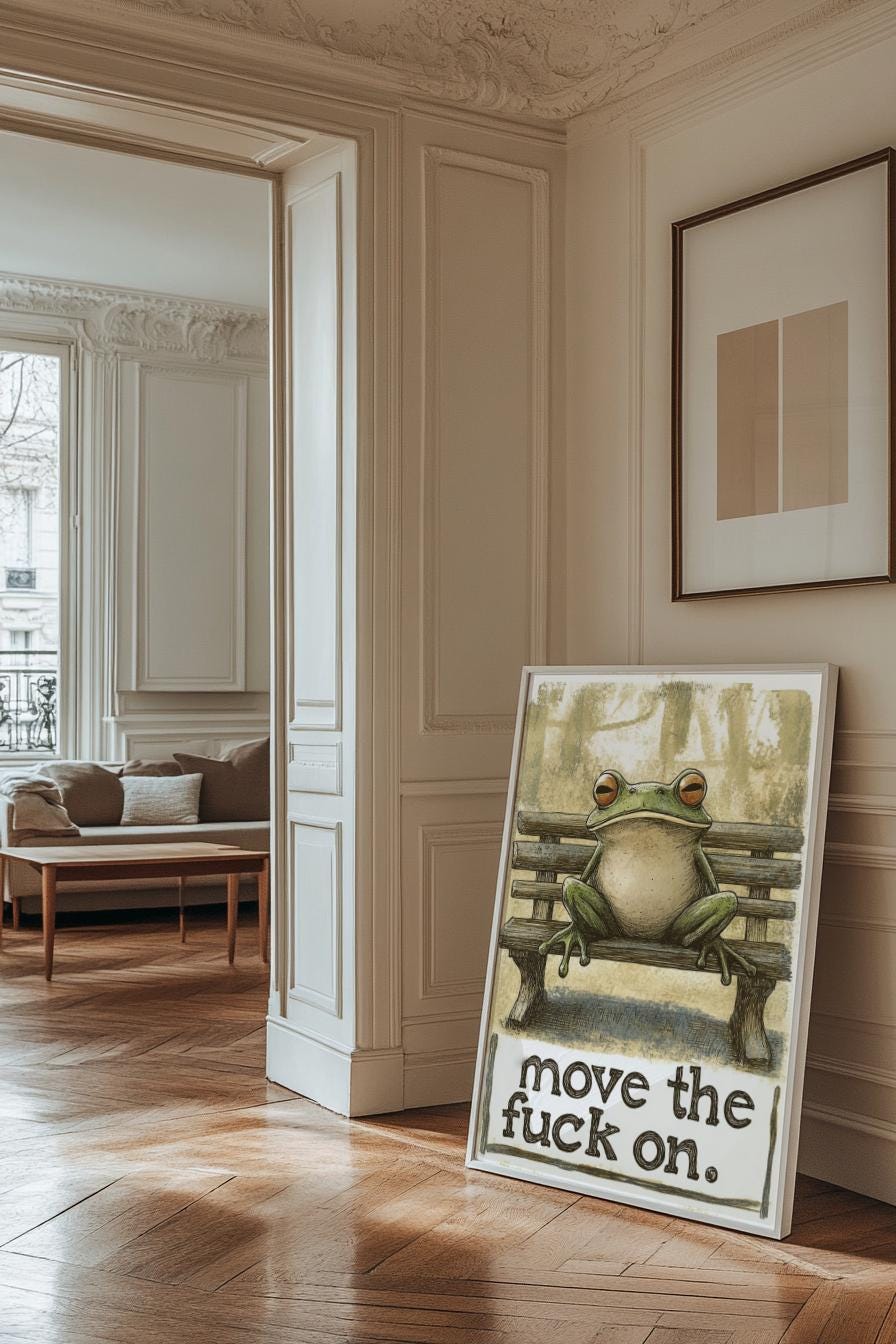 Whimsical Frog Art Poster - "Move the F**k On" - Funny Wall Decor, Unique Gift, Home Art, Motivational Print, Frog Lovers