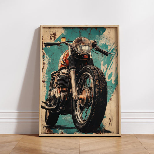 Vintage Cafe Racer Poster – Grunge Motorcycle Wall Art, Rustic Garage Decor, Bold Bike Print, Retro Biker Gift, Industrial Vibes