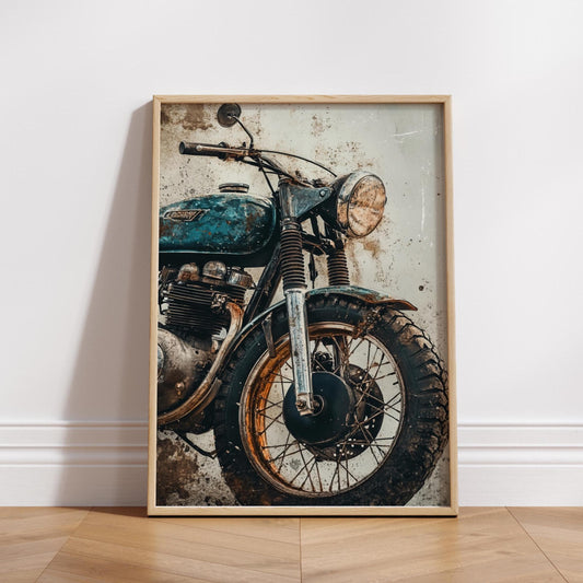 Rustic Vintage Motorcycle Poster – Old Patina Bike Wall Art, Gritty Garage Decor, Industrial Moto Print, Retro Biker Gift for Him
