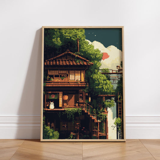 8-Bit Whimsical Nature Poster , Cozy Wall Art for Home Decor, Gallery Wall, Gift for Nature Lovers, Retro Aesthetic