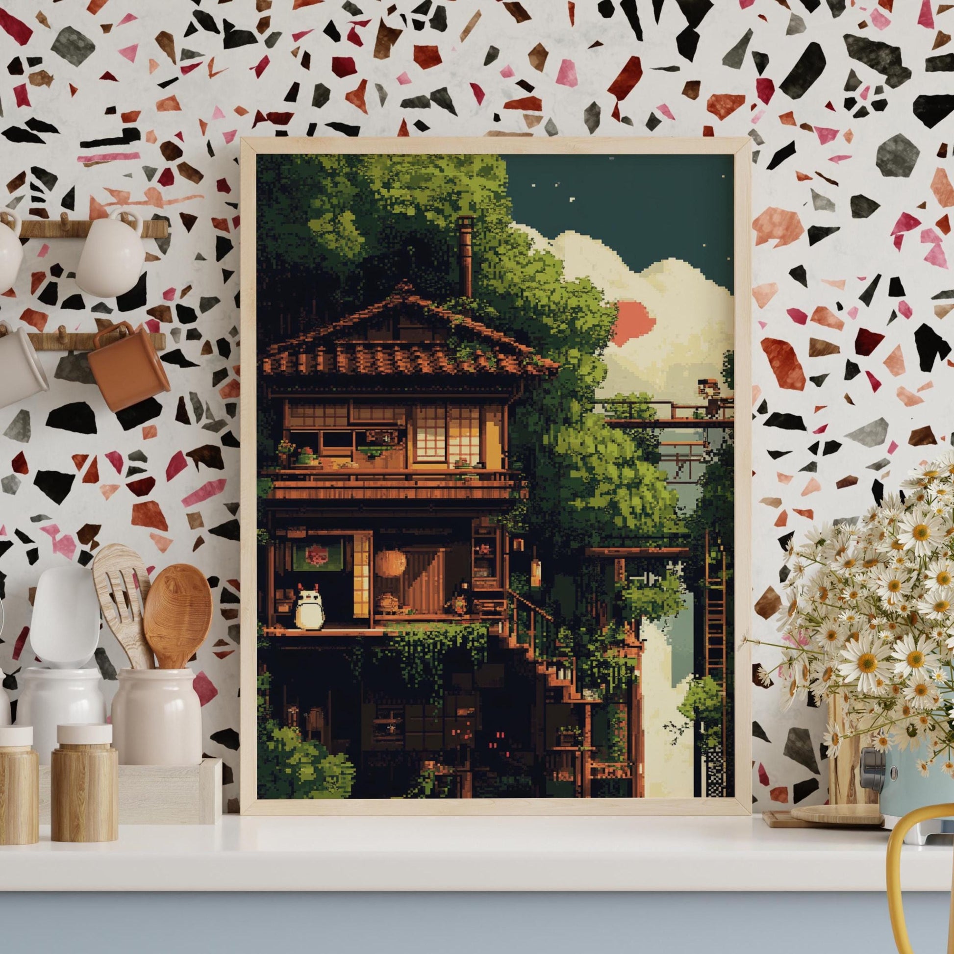 8-Bit Whimsical Nature Poster , Cozy Wall Art for Home Decor, Gallery Wall, Gift for Nature Lovers, Retro Aesthetic