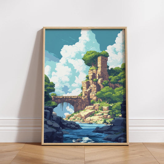 Serene 8 Bit Art Adventure Matte Poster, Landscape Wall Art, Nature Decor, Retro Illustration, Home Office Art, Gift for Travelers