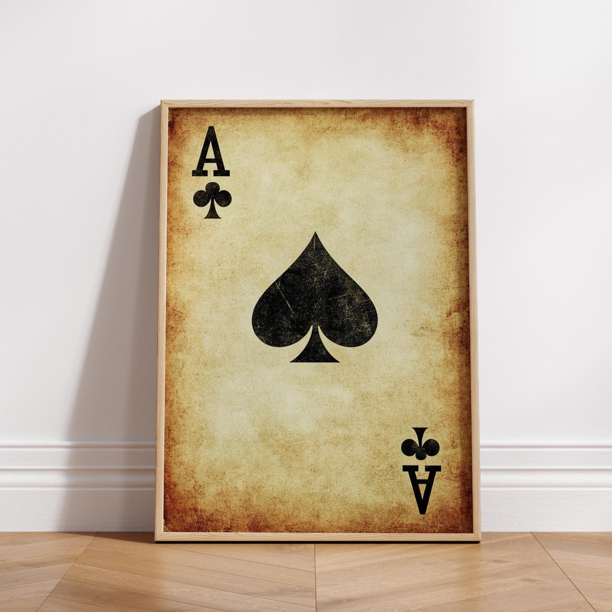 Vintage Playing Card Wall Art Poster, Retro Gambling Decor for Game Room, Spade Ace Print, Home Decor, Card Games Decoration