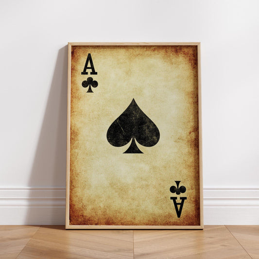 Vintage Playing Card Wall Art Poster, Retro Gambling Decor for Game Room, Spade Ace Print, Home Decor, Card Games Decoration