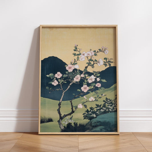 Hokusai Cherry Blossom Art Print – Vintage Japanese Ukiyo-e Landscape Poster, Traditional Nature Wall Decor for Zen-Inspired Spaces