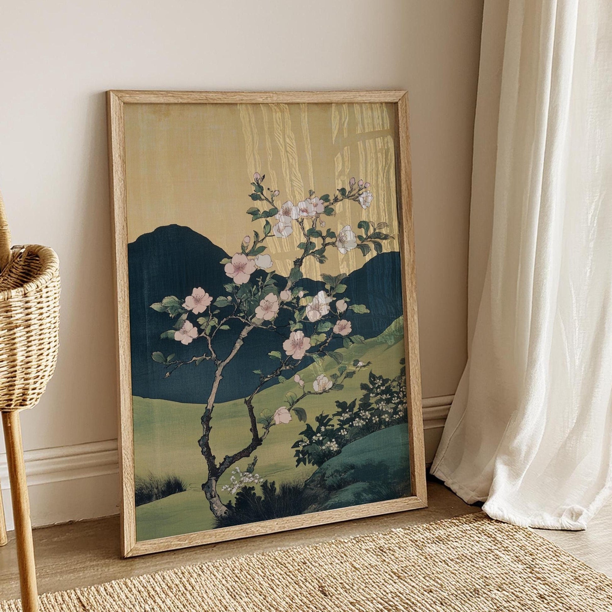 Hokusai Cherry Blossom Art Print – Vintage Japanese Ukiyo-e Landscape Poster, Traditional Nature Wall Decor for Zen-Inspired Spaces