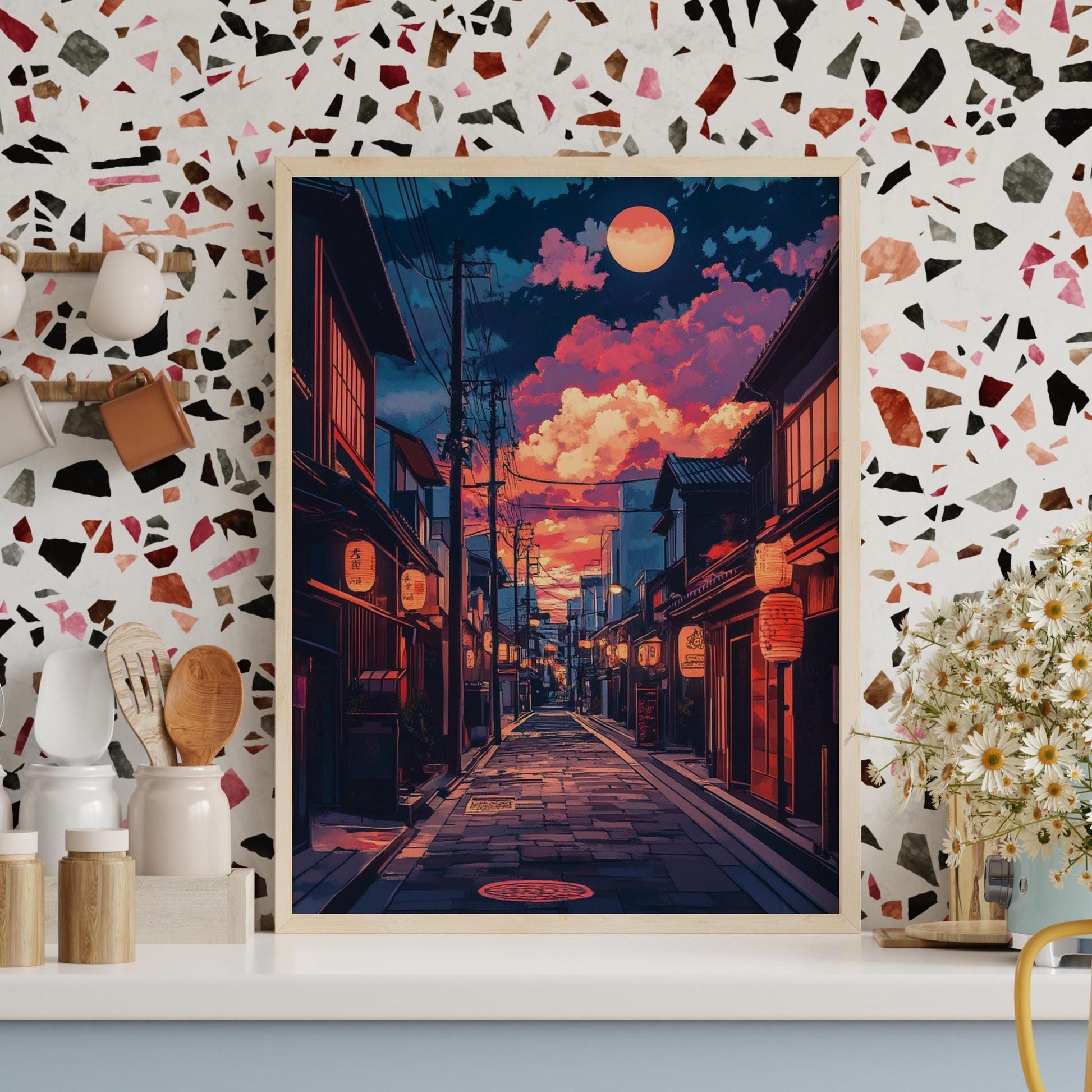 Tokyo Cityscape Poster | Manga-Style Street Art | Vibrant Japanese Wall Decor for Anime Lovers & Urban Enthusiasts | Aesthetic Art |