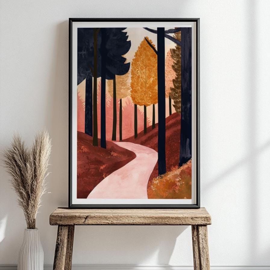 Autumn Path Forest Matte Poster, Cozy Home Decor, Fall Wall Art, Nature Poster, Gift for Her, Seasonal Decor, Living Room Wall Art