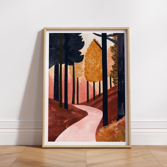 Autumn Path Forest Matte Poster, Cozy Home Decor, Fall Wall Art, Nature Poster, Gift for Her, Seasonal Decor, Living Room Wall Art