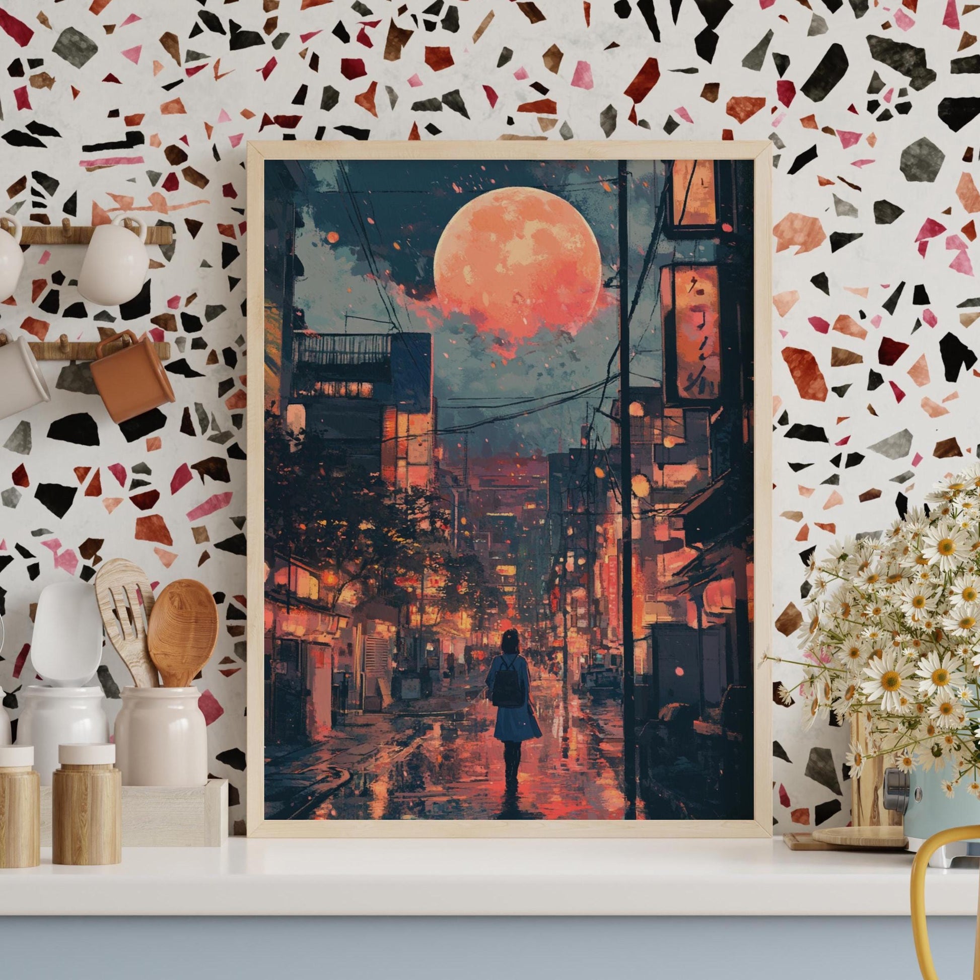 Urban Nightscape Matte Poster | Night City Art Print, Home Decor, Wall Art, Gift for Art Lovers, Aesthetic Room Decoration, Amine Art.