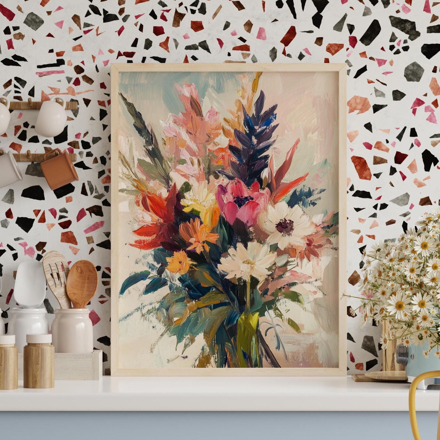 Vibrant Floral Art Poster, Boho Wall Decor, Gift for Flower Lovers, Living Room Art, Mother's Day Decor, Bright Home Aesthetic