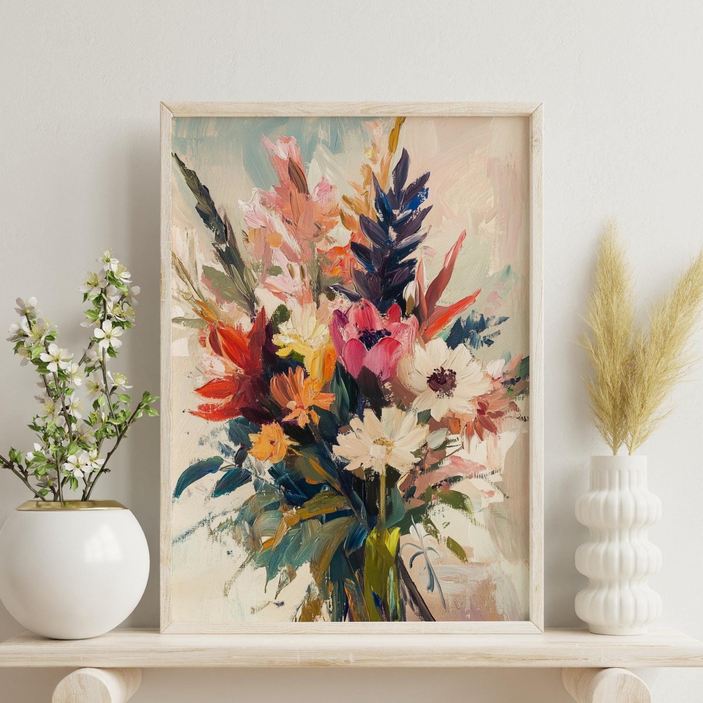 Vibrant Floral Art Poster, Boho Wall Decor, Gift for Flower Lovers, Living Room Art, Mother's Day Decor, Bright Home Aesthetic