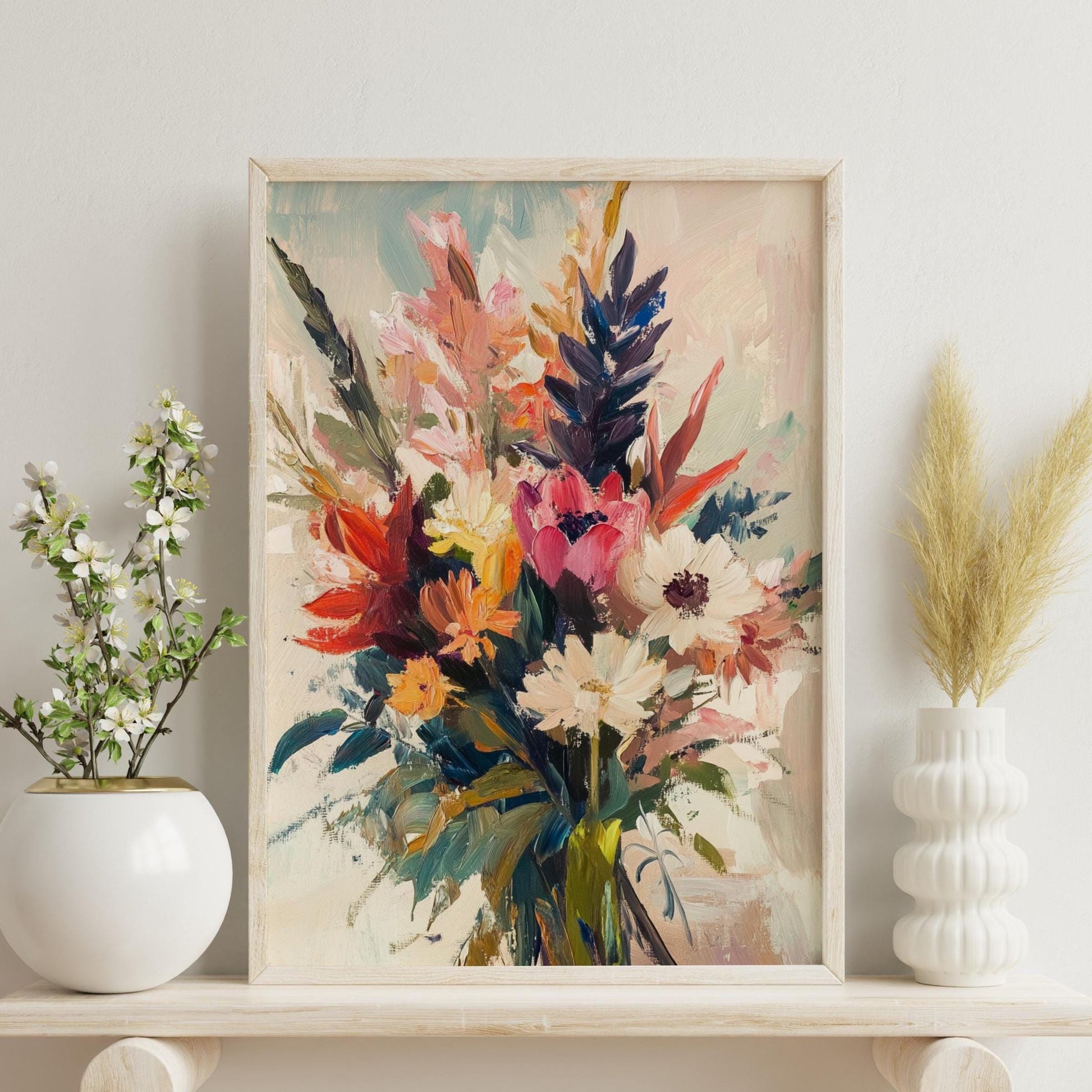 Vibrant Floral Art Poster, Boho Wall Decor, Gift for Flower Lovers, Living Room Art, Mother's Day Decor, Bright Home Aesthetic