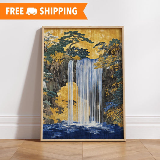 Serene Japanese Waterfall Art Print, Matte Vertical Posters for Home Decor, Nature Wall Art, Gift for Nature Lovers, Asian Inspired Design