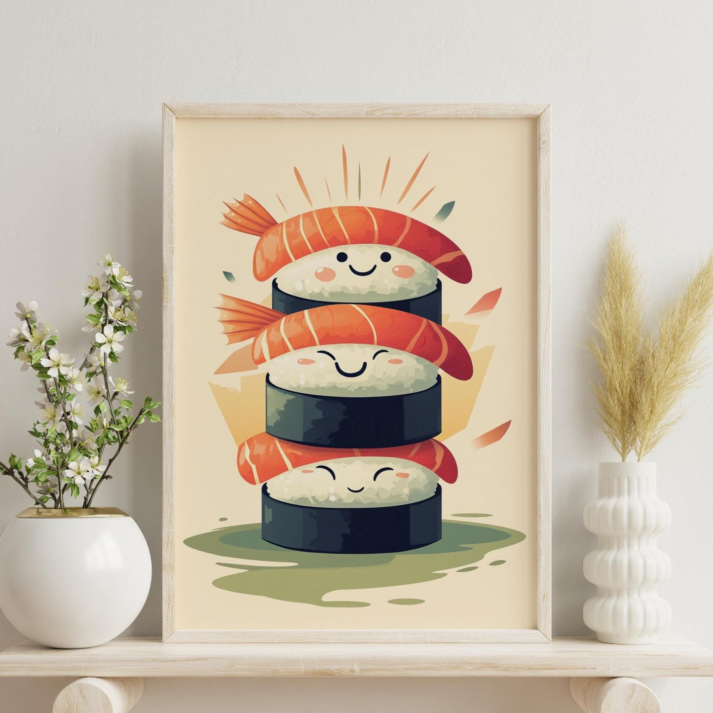 Cute Sushi Stack Matte Poster, Kawaii Decor, Kitchen Wall Art, Sushi Lover Gift, Home Decoration, Fun Dining Room Art, Cozy Vibes, Cute Art
