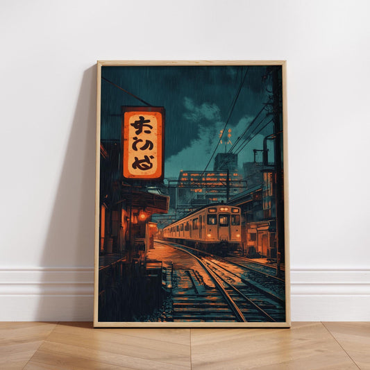 Moody Train Station Art Print - Matte Vertical Posters, Wall Decor, Home Office Artwork, Japanese Aesthetic, Vintage Travel Art