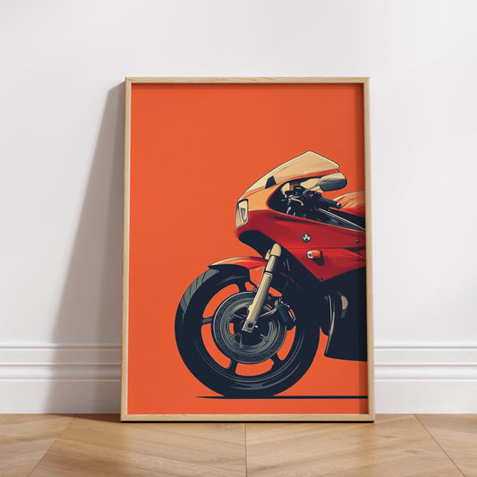 Modern Sport Motorcycle Poster – Minimalist Red Bike Wall Art, Clean Vector Moto Print, Bold Orange Decor, Gift for Biker Enthusiasts