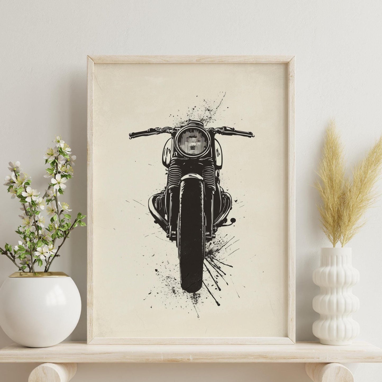 Cafe Racer Front View Poster – Minimalist Motorcycle Art Print, Black Ink Style Wall Decor, Biker Garage Gift, Bold Moto Artwork