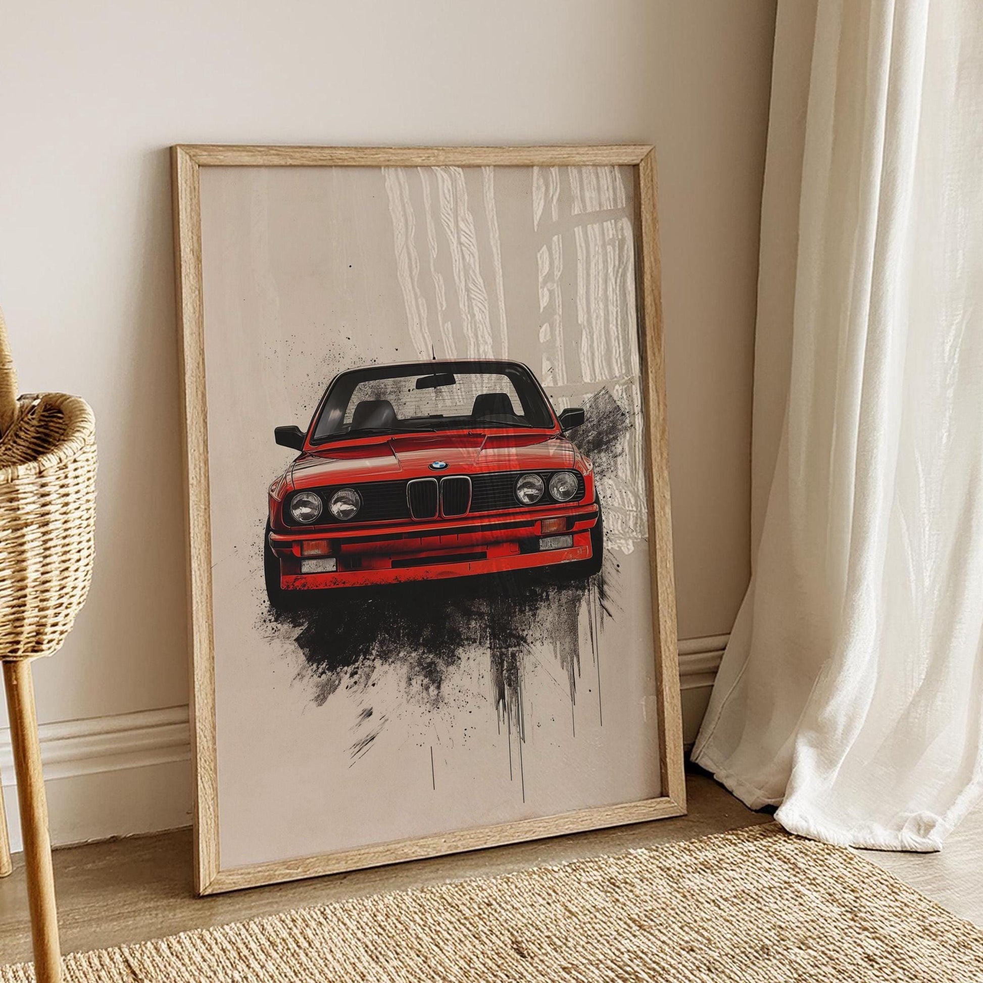 Retro German Car Poster – Minimalist Car Wall Art, Red Sports Coupe Print, Vintage Automotive Decor, Bold Garage Art, Car Lover Gift
