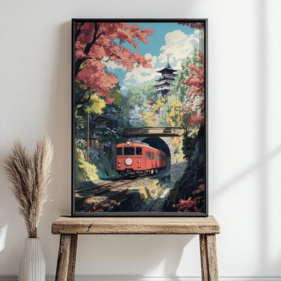 AnimeTrain Art Poster | Matte Vertical Posters for Home Decor | Nostalgic Wall Art for Travelers, Gift for Train Lovers, Scenic Landscape
