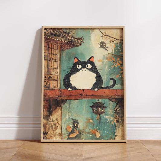Whimsical Cat Wall Decor Poster, Matte Vertical Wall Art Print, Cozy Home Gift for Cat Lovers, Vintage Animal Art, Unique Cat Decor, Cute