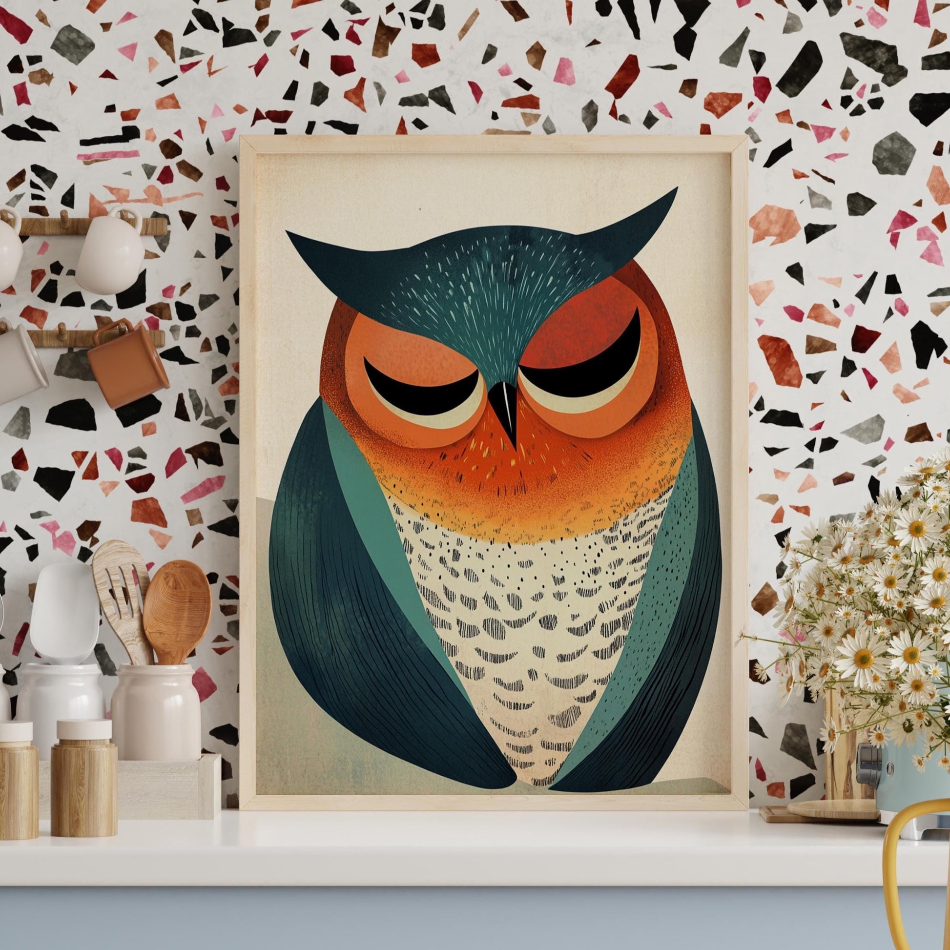 Whimsical Owl Wall Art Poster, Boho Home Decor, Nature-Inspired Gift, Nursery Wall Art, Cute Animal Print, Aesthetic Cozy Home.