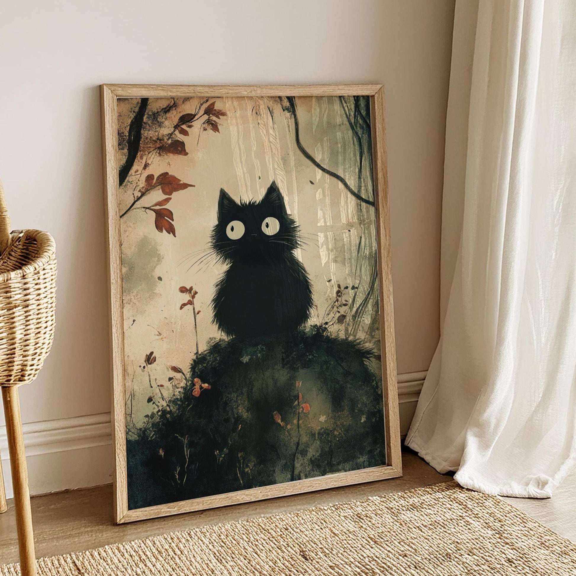 Whimsical Spooky Cat Poster Art, Matte Vertical Posters for Cat Lovers, Home Décor, Gift for Kids, Animal Wall Art, Nursery Decoration