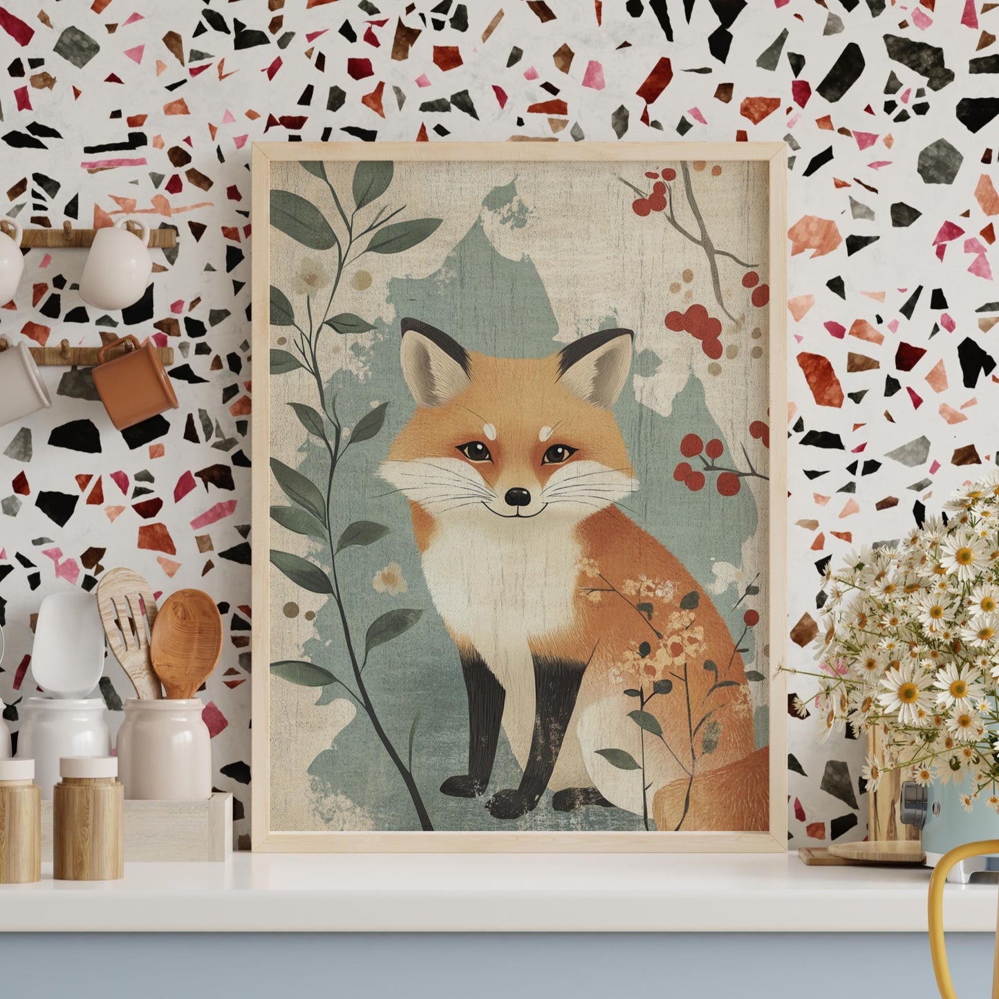 Whimsical Fox Poster Art, Nature-Inspired Wall Decor, Cute Animal Print, Bedroom or Office Wall Art, Gift for Animal Lovers