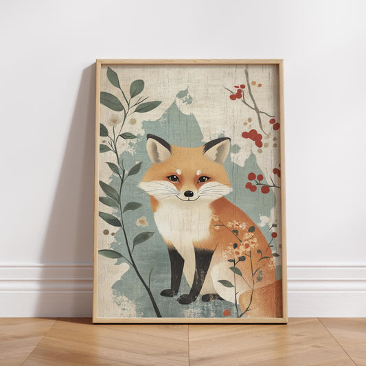 Whimsical Fox Poster Art, Nature-Inspired Wall Decor, Cute Animal Print, Bedroom or Office Wall Art, Gift for Animal Lovers