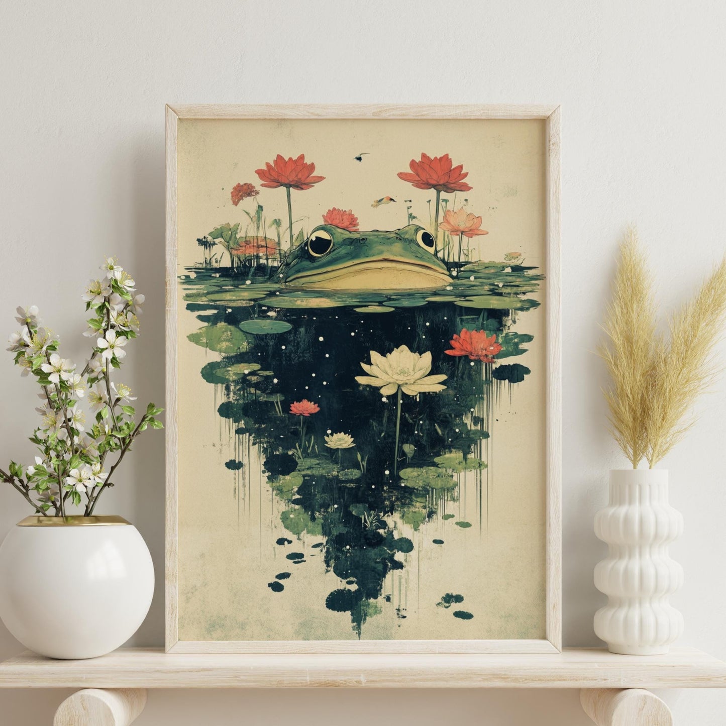 Whimsical Frog and Lotus Matte Poster, Botanical Wall Art, Nature Decor, Gift for Frog Lovers, Home or Office Wall Art, Cozy Aesthetic