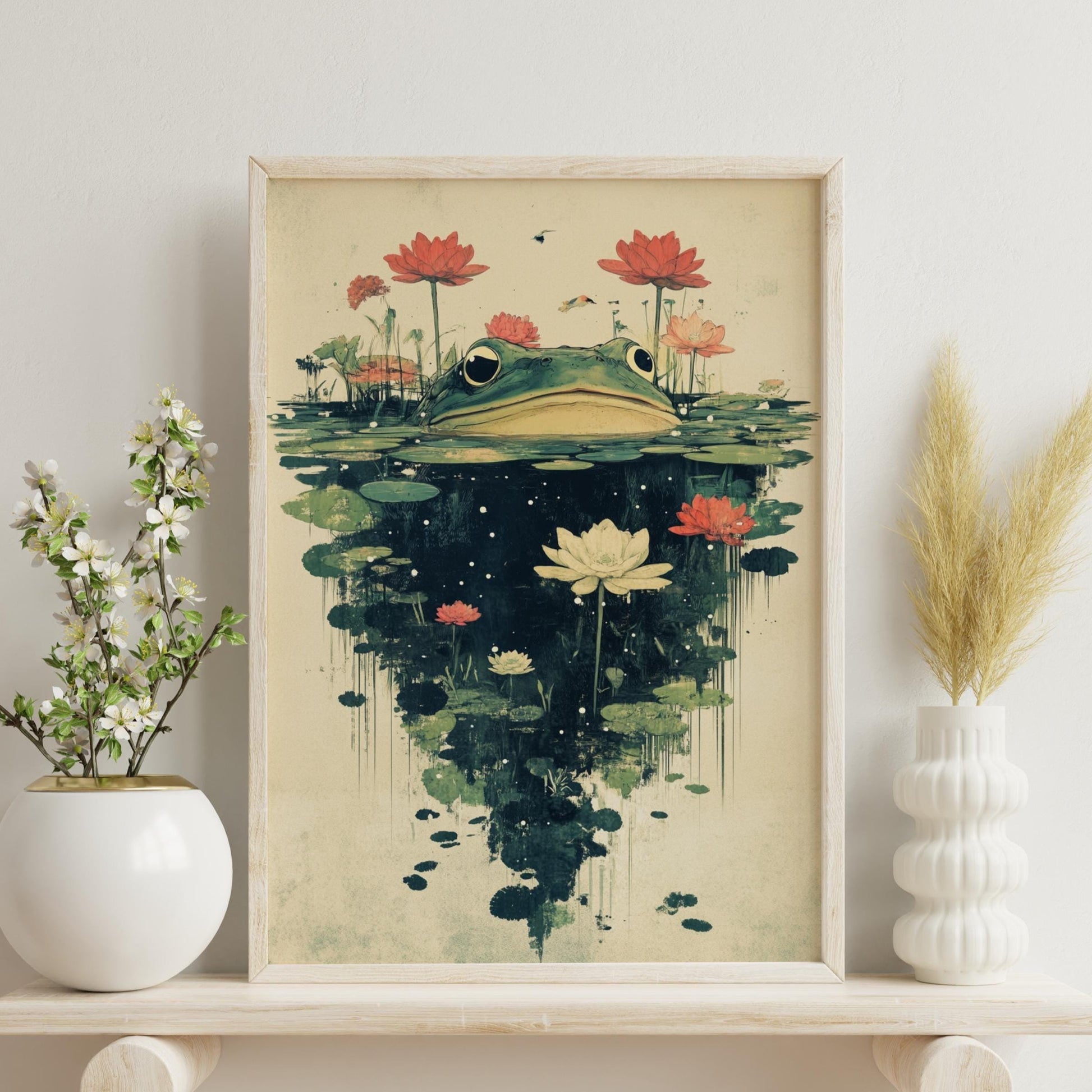Whimsical Frog and Lotus Matte Poster, Botanical Wall Art, Nature Decor, Gift for Frog Lovers, Home or Office Wall Art, Cozy Aesthetic