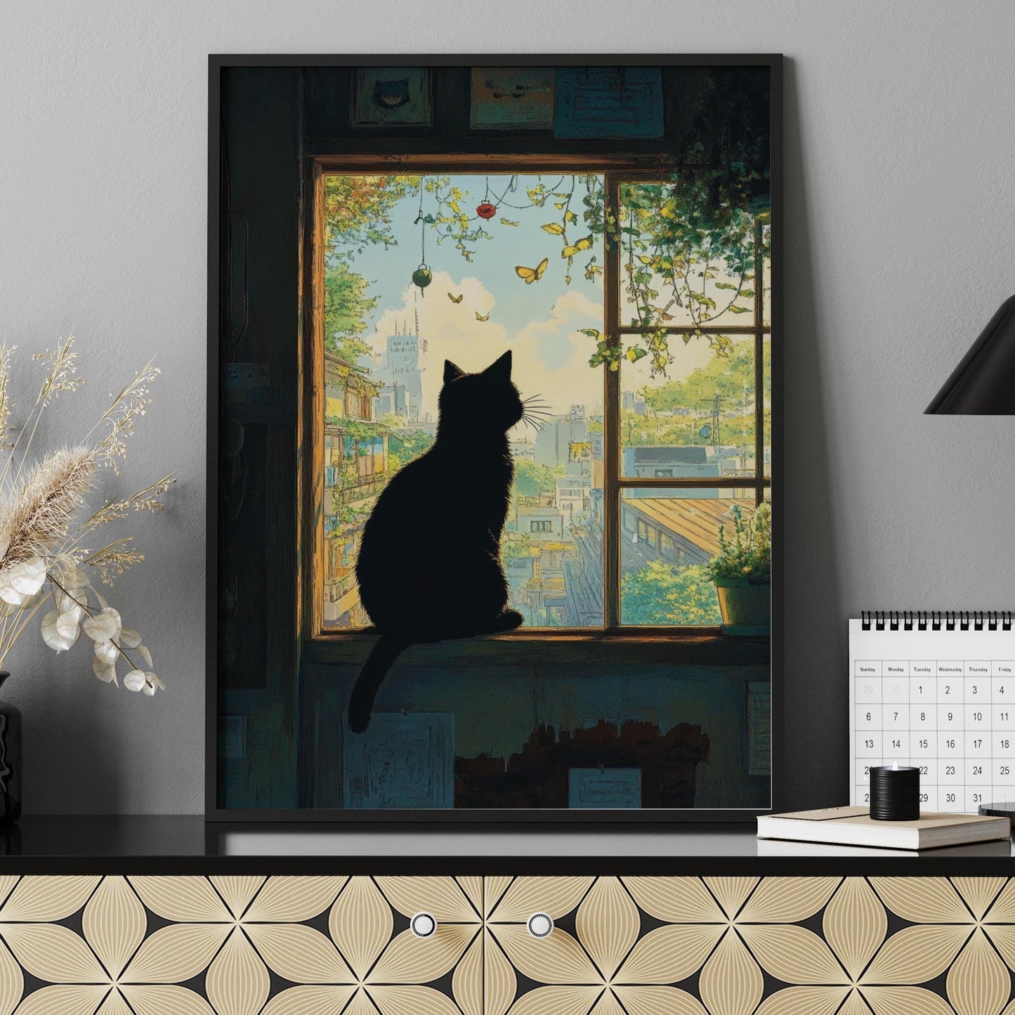 Cat Silhouette Window Scene Matte Posters, Cozy Home Decor, Cat Lover Gift, Wall Art, Aesthetic Room Decoration