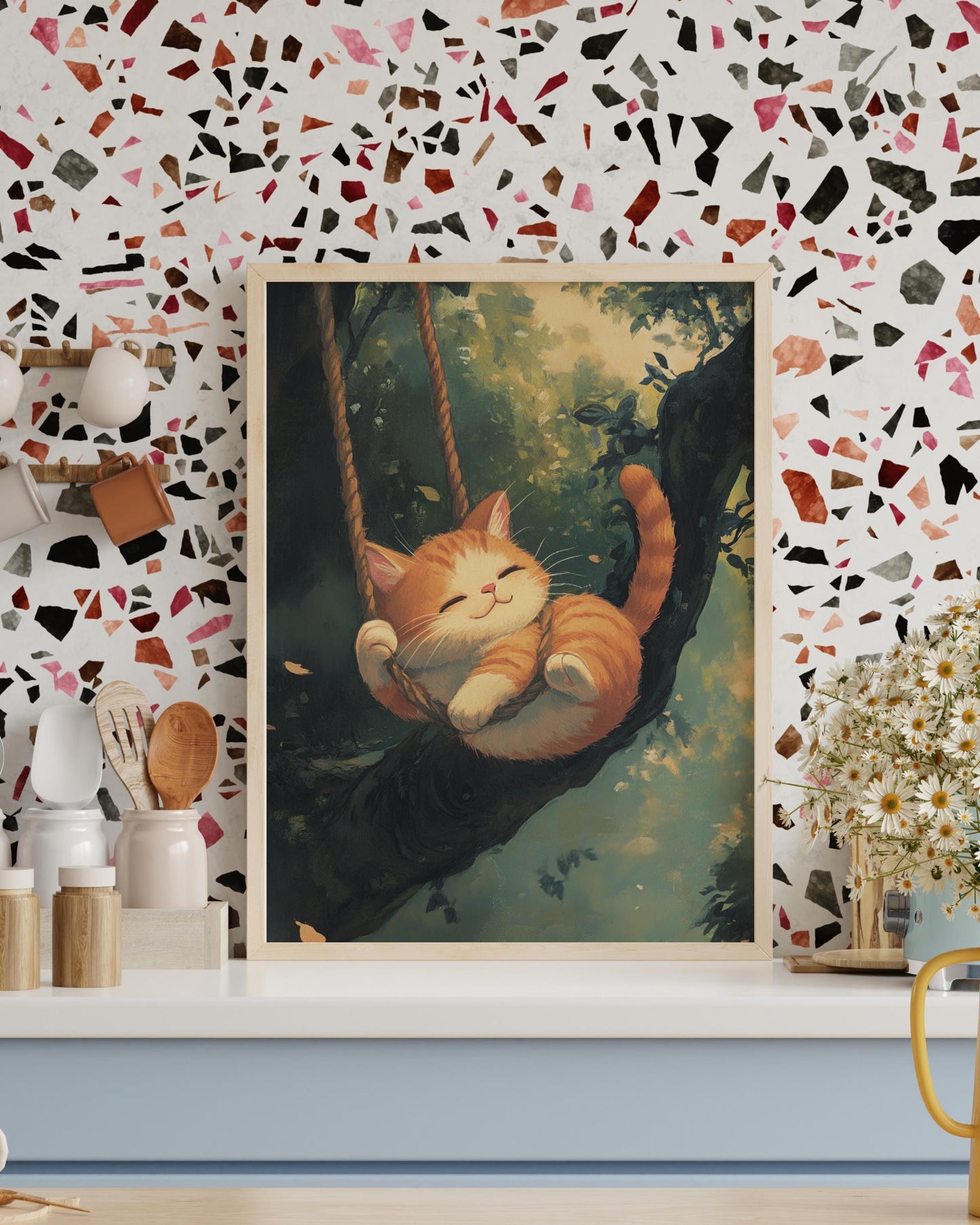 Whimsical Cat Art Print – Studio Ghibli Inspired Cute Kitten Poster | Cozy Animal Wall Decor | Fantasy Nursery Gift Idea