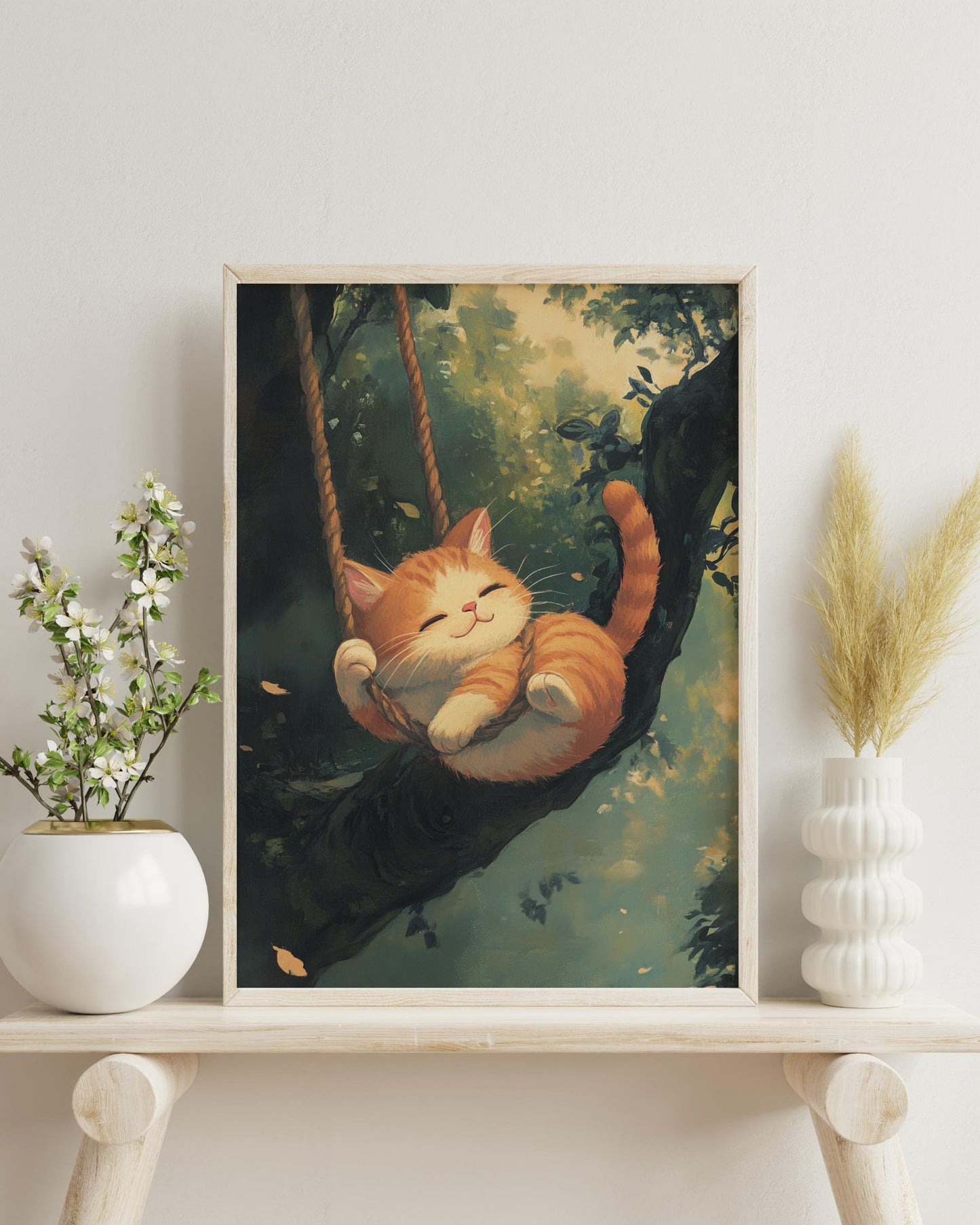 Whimsical Cat Art Print – Studio Ghibli Inspired Cute Kitten Poster | Cozy Animal Wall Decor | Fantasy Nursery Gift Idea