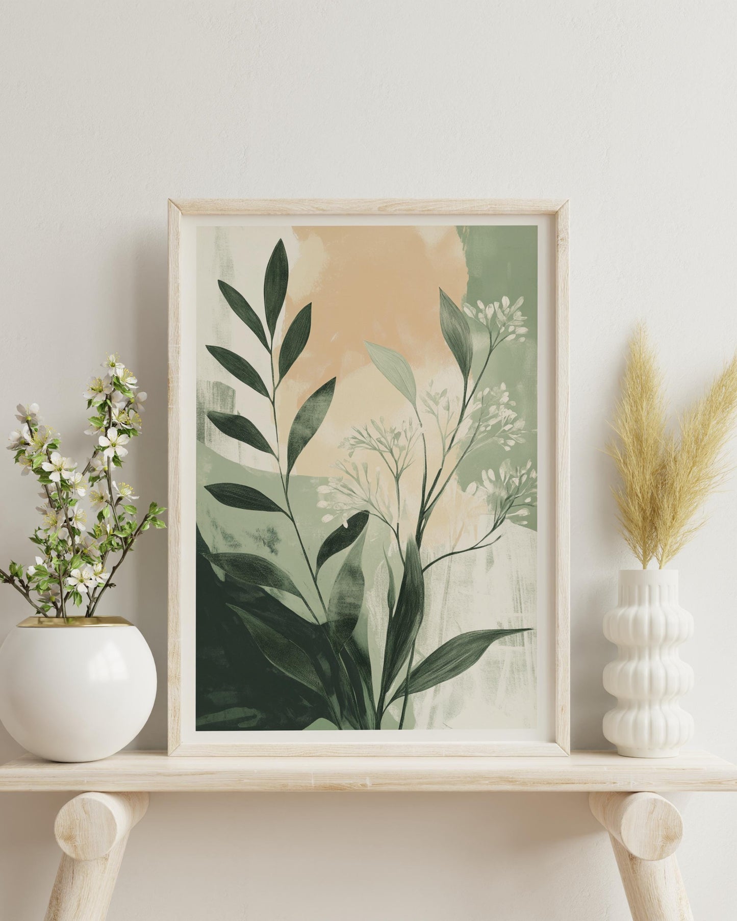Modern Boho Botanical Wall Art | Minimalist Greenery Print | Neutral Plant Poster for Calm, Natural Home Decor