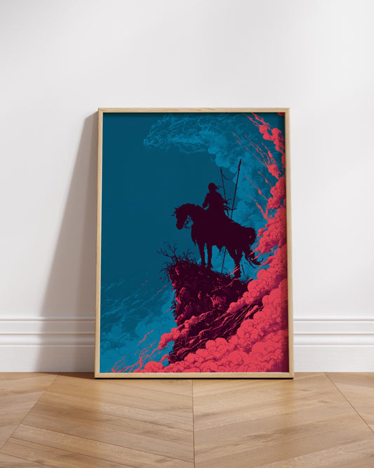 8-Bit Knight Pixel Art Poster | Retro Medieval Horseback Warrior Wall Art | Vintage Video Game Style Print for Gamer Room Decor