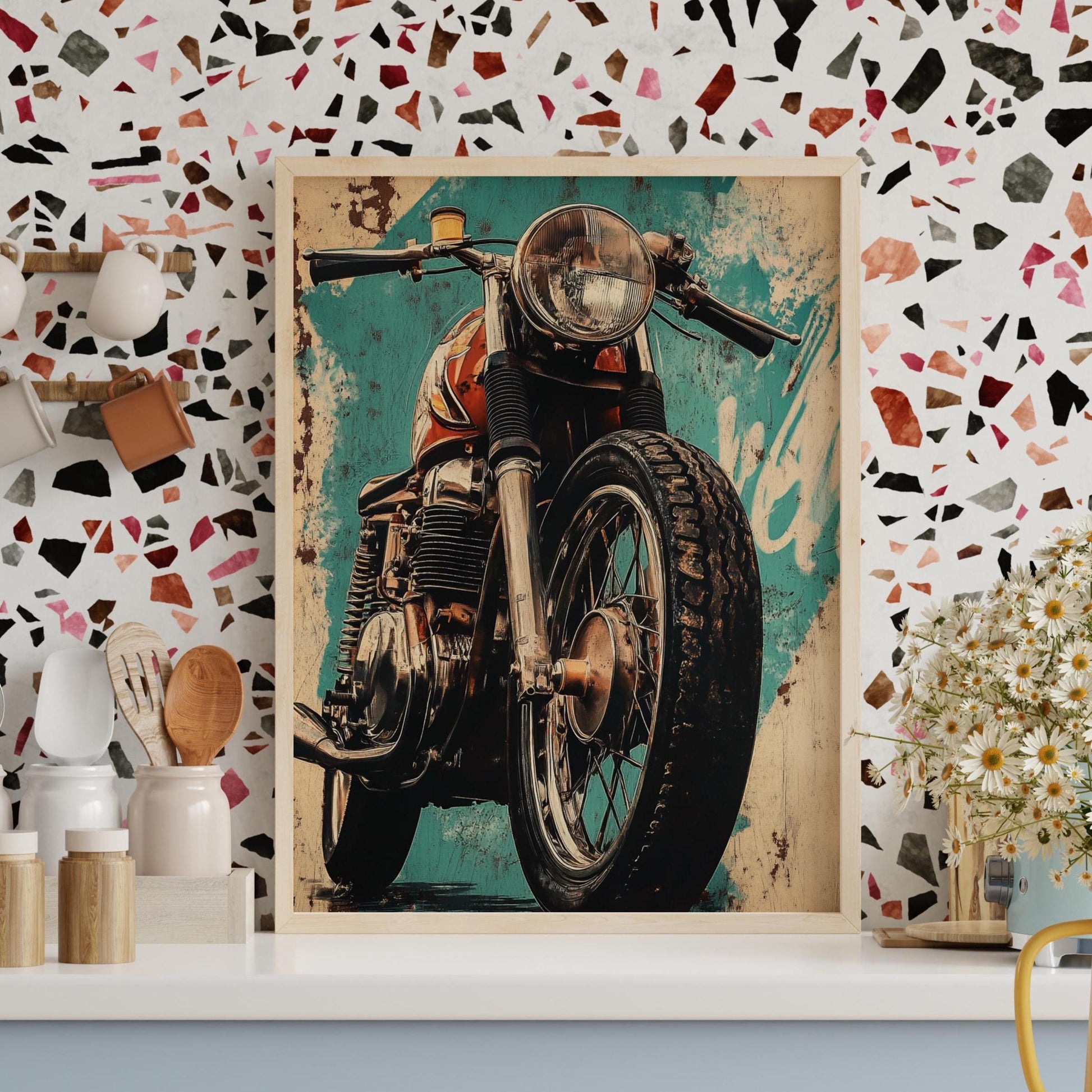 Vintage Cafe Racer Poster – Grunge Motorcycle Wall Art, Rustic Garage Decor, Bold Bike Print, Retro Biker Gift, Industrial Vibes