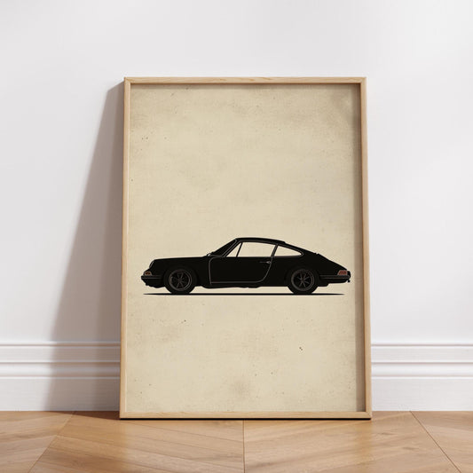 Classic Sports Car Silhouette Poster – Minimalist Wall Art, Vintage Auto Print, Retro Garage Decor, Matte Black Car Gift for Him