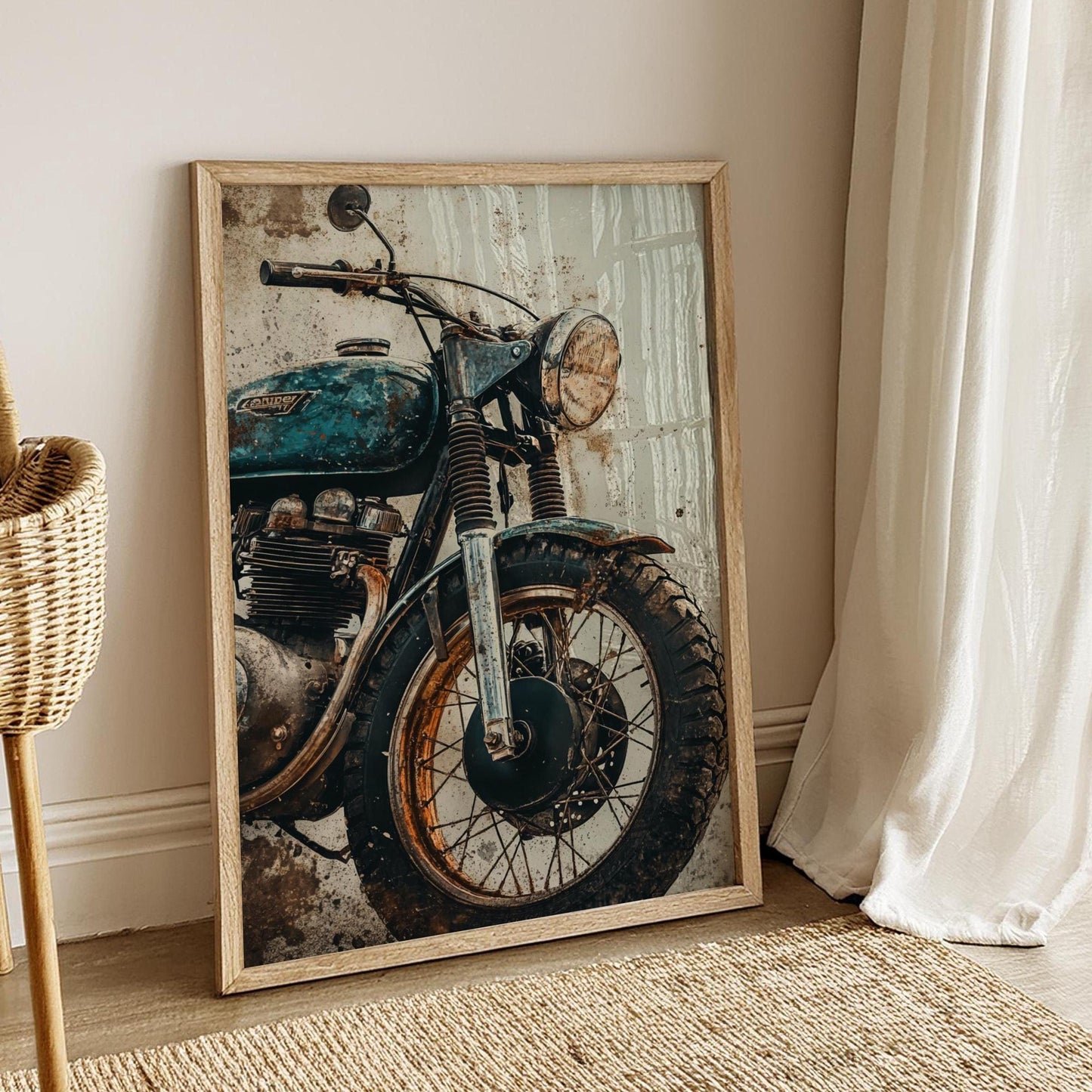 Rustic Vintage Motorcycle Poster – Old Patina Bike Wall Art, Gritty Garage Decor, Industrial Moto Print, Retro Biker Gift for Him