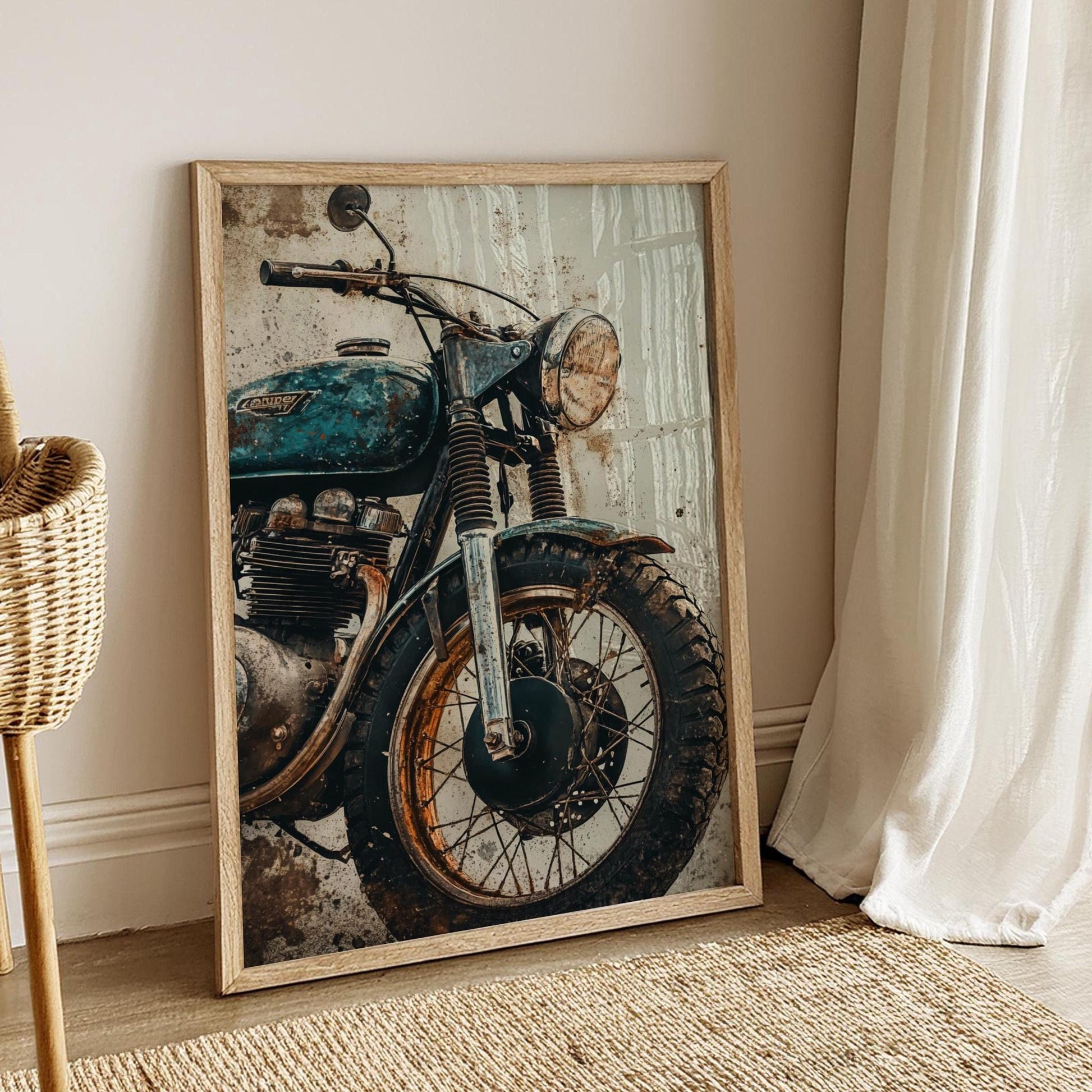 Rustic Vintage Motorcycle Poster – Old Patina Bike Wall Art, Gritty Garage Decor, Industrial Moto Print, Retro Biker Gift for Him