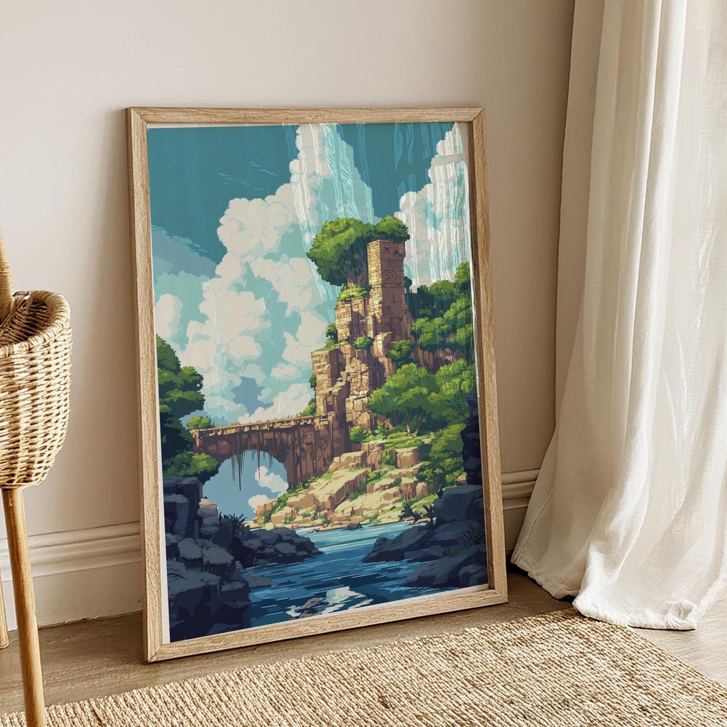 Serene 8 Bit Art Adventure Matte Poster, Landscape Wall Art, Nature Decor, Retro Illustration, Home Office Art, Gift for Travelers