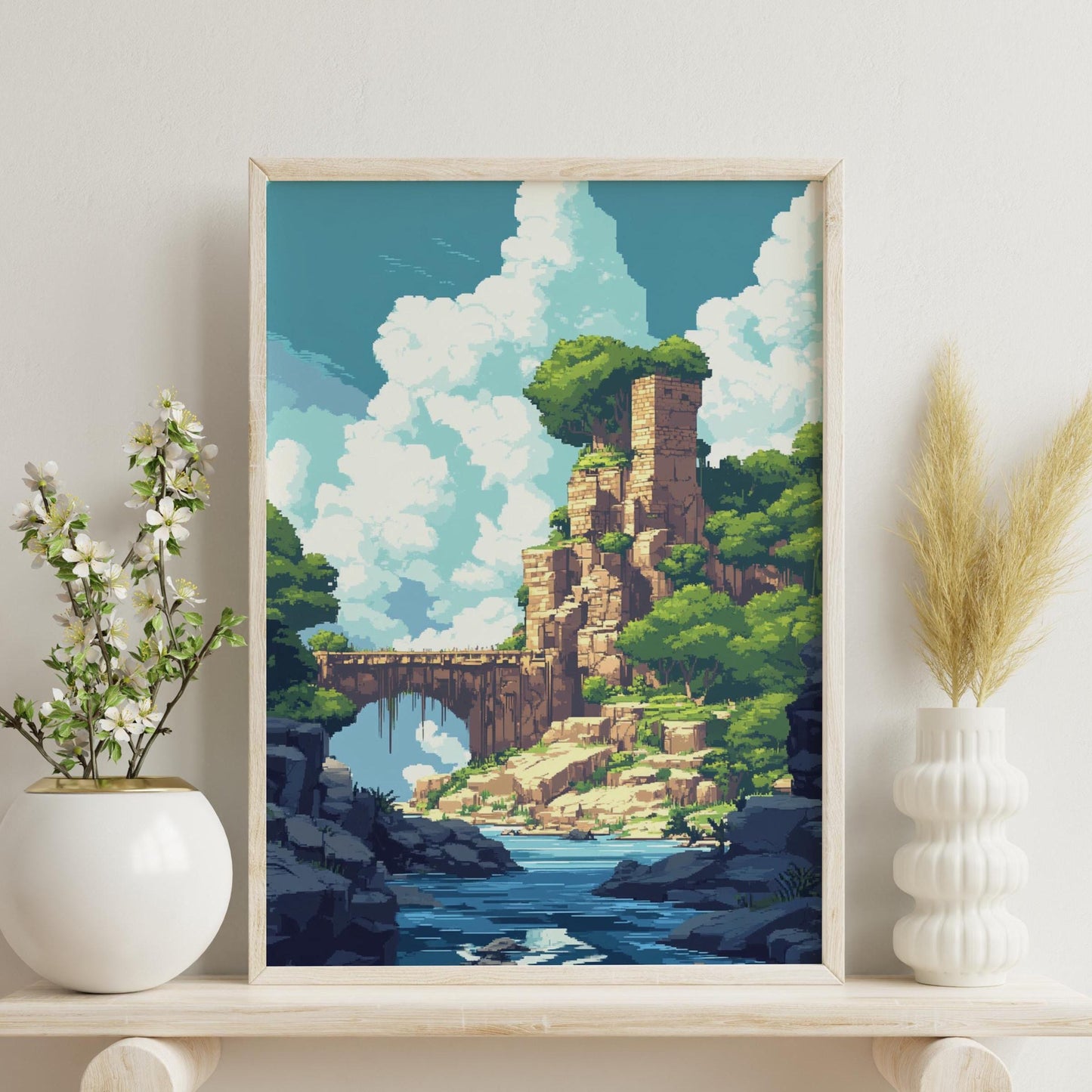 Serene 8 Bit Art Adventure Matte Poster, Landscape Wall Art, Nature Decor, Retro Illustration, Home Office Art, Gift for Travelers
