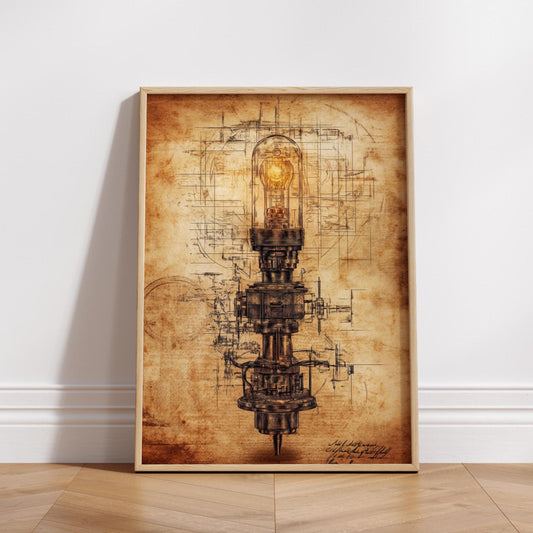 Vintage Industrial Patent Style Light Poster, Retro Wall Art, Steampunk Home Decor, Unique Gift for Engineers, Rustic Office Decoration