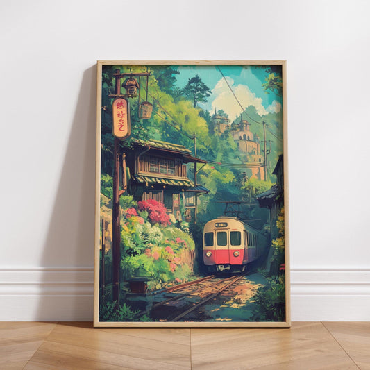 Anime Style Train Journey Matte Poster | Vintage Travel Decor, Nature Wall Art, Home Office Aesthetic, Gift for Train Lovers, Japanese Art
