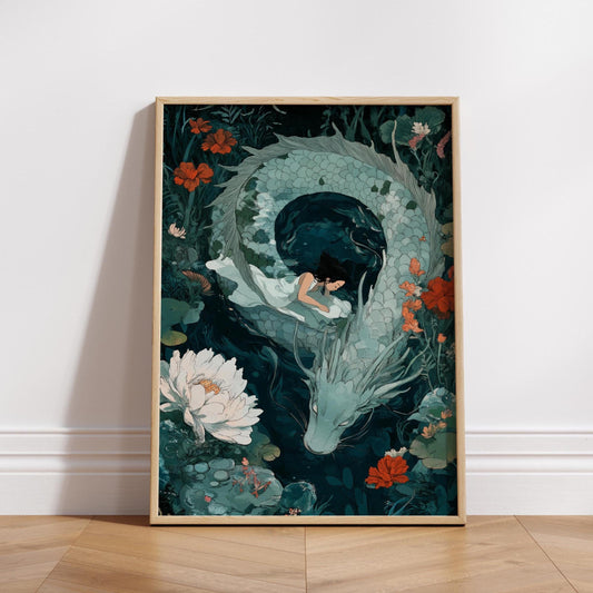 Mystical Dragon & Girl Posters, Fantasy Wall Art, Home Decor, Gift for Artists, Occasional Decor, Anime Poster, Room Decor, Ghibli Inspired