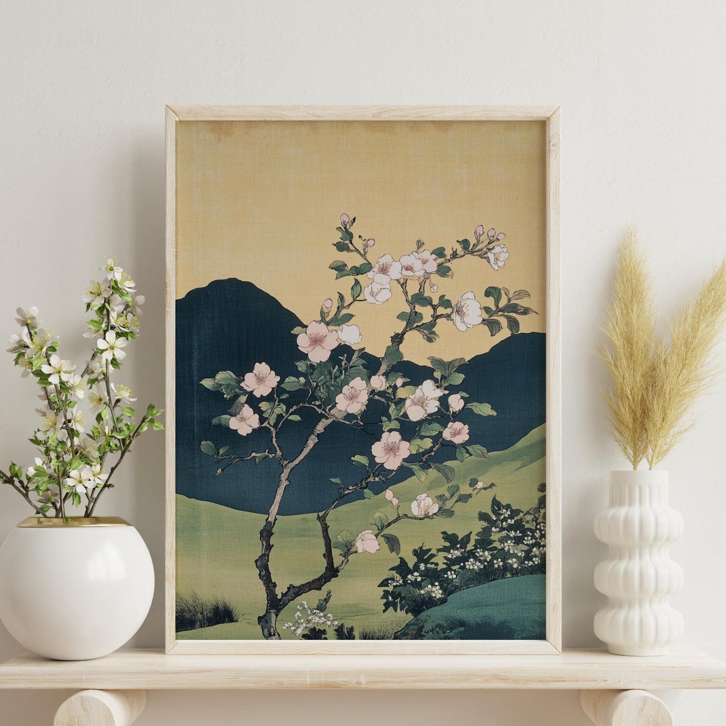 Hokusai Cherry Blossom Art Print – Vintage Japanese Ukiyo-e Landscape Poster, Traditional Nature Wall Decor for Zen-Inspired Spaces