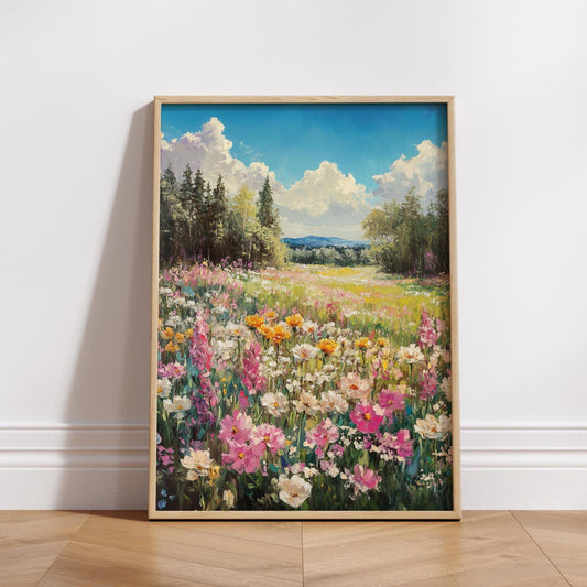 Vibrant Floral Landscape Poster, Nature Wall Art, Home Décor, Gift for Garden Lovers, Spring Decoration, Botanical Print, Art for Living