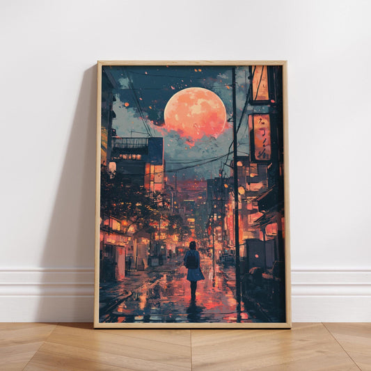Urban Nightscape Matte Poster | Night City Art Print, Home Decor, Wall Art, Gift for Art Lovers, Aesthetic Room Decoration, Amine Art.